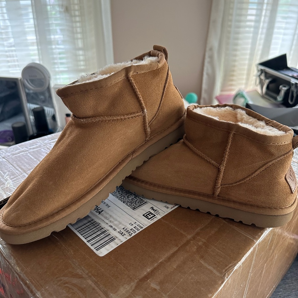 UGG Tan Ankle Boots Cozy Slip-On Style